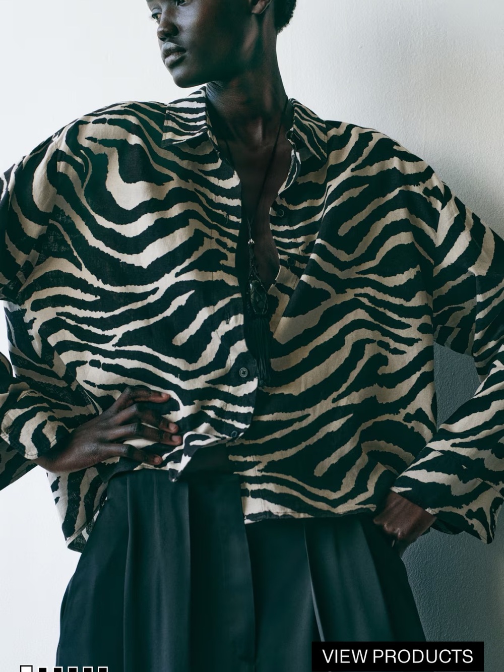 H&M Zebra-Print Button Down Shirt in Black & Cream